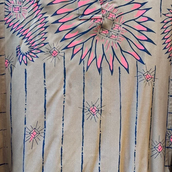 Vintage Zandra Rhodes Brown Floral 100% Silk Shift Midi Dress Made in England - Picture 9 of 9